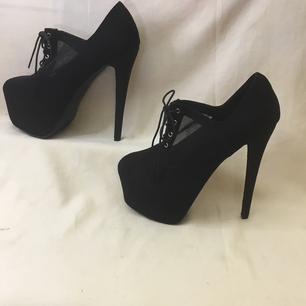 JustFab Black Lace-Up Platform Stiletto Heels